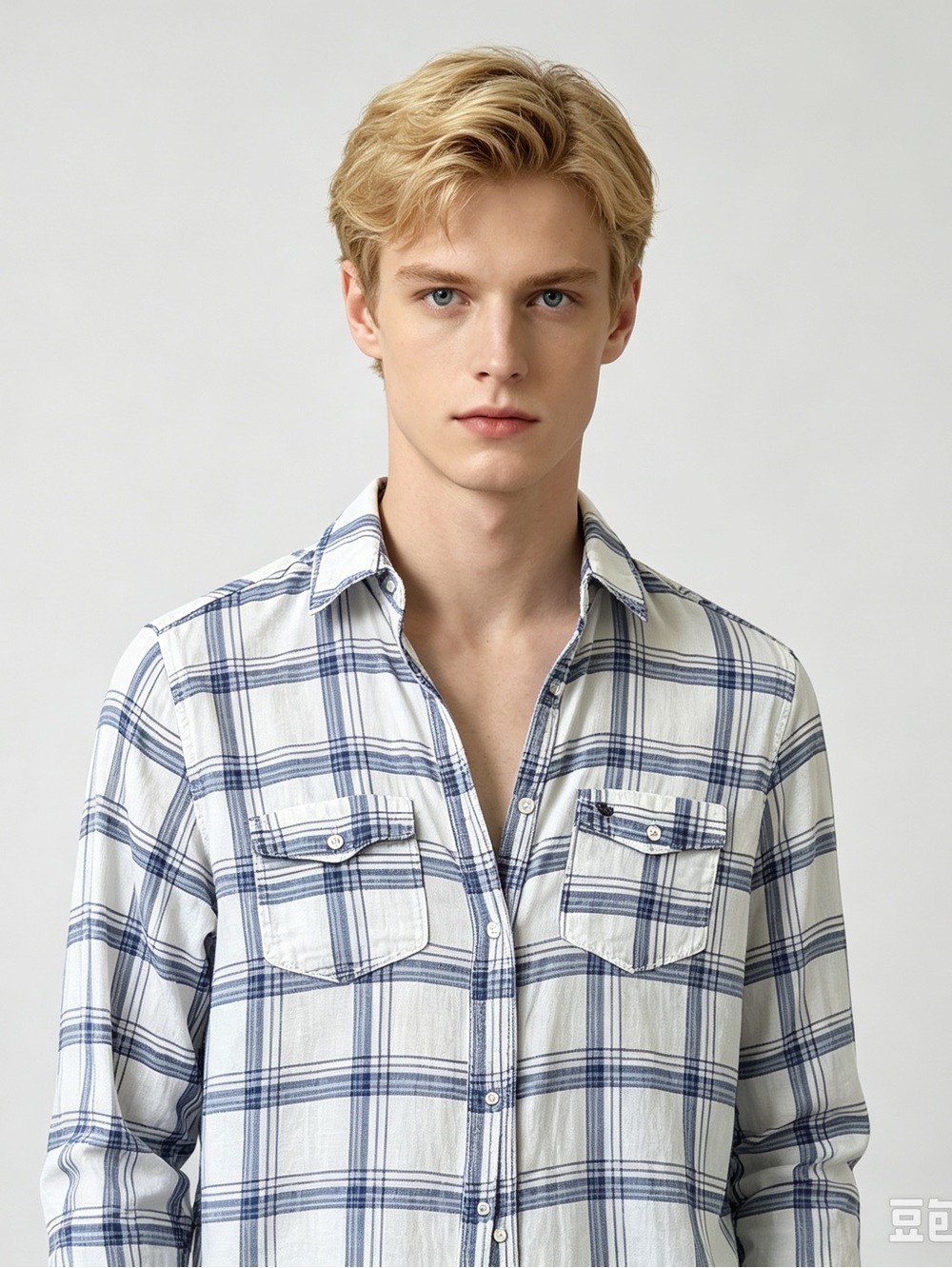 Abercrombie & Fitch Men's M Blue/White Plaid Button-Up Shirt Long Sleeve Pockets